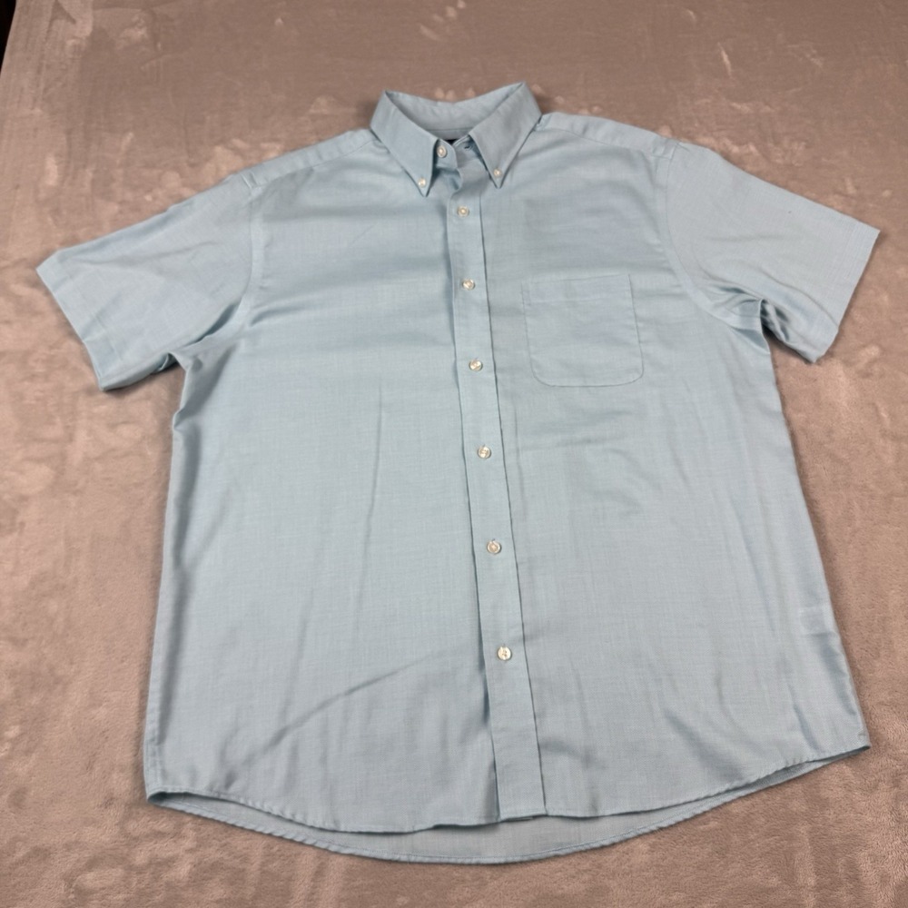 Roundtree & Yorke Travel Smart Shirt Mens Large Aqua Short Sleeve Button Down - Picture 2 of 6